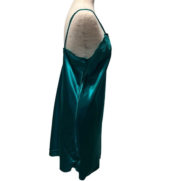 VTG LORD & TAYLOR Peacock Green Embroidered Floral Chemise Mini Slip Dress Large - Picture 11 of 14